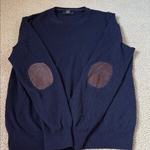 Bloomingdale's Dark Blue Sweater Cashmere with Brown Elbow Patches